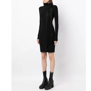 New Stella McCartney asymmetric fringed knitted dress $1279 minimalist black M
